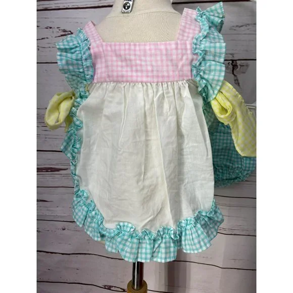 Broadway Kids Aqua Pink Gingham Smock Fish Tie Side Size 18 Months Two Piece Set - Picture 5 of 9